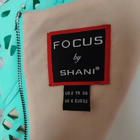 Shani Focus By Shani Laser Cut Fit & Flare Dress Seafoam/Nude Size 2 (4-6)